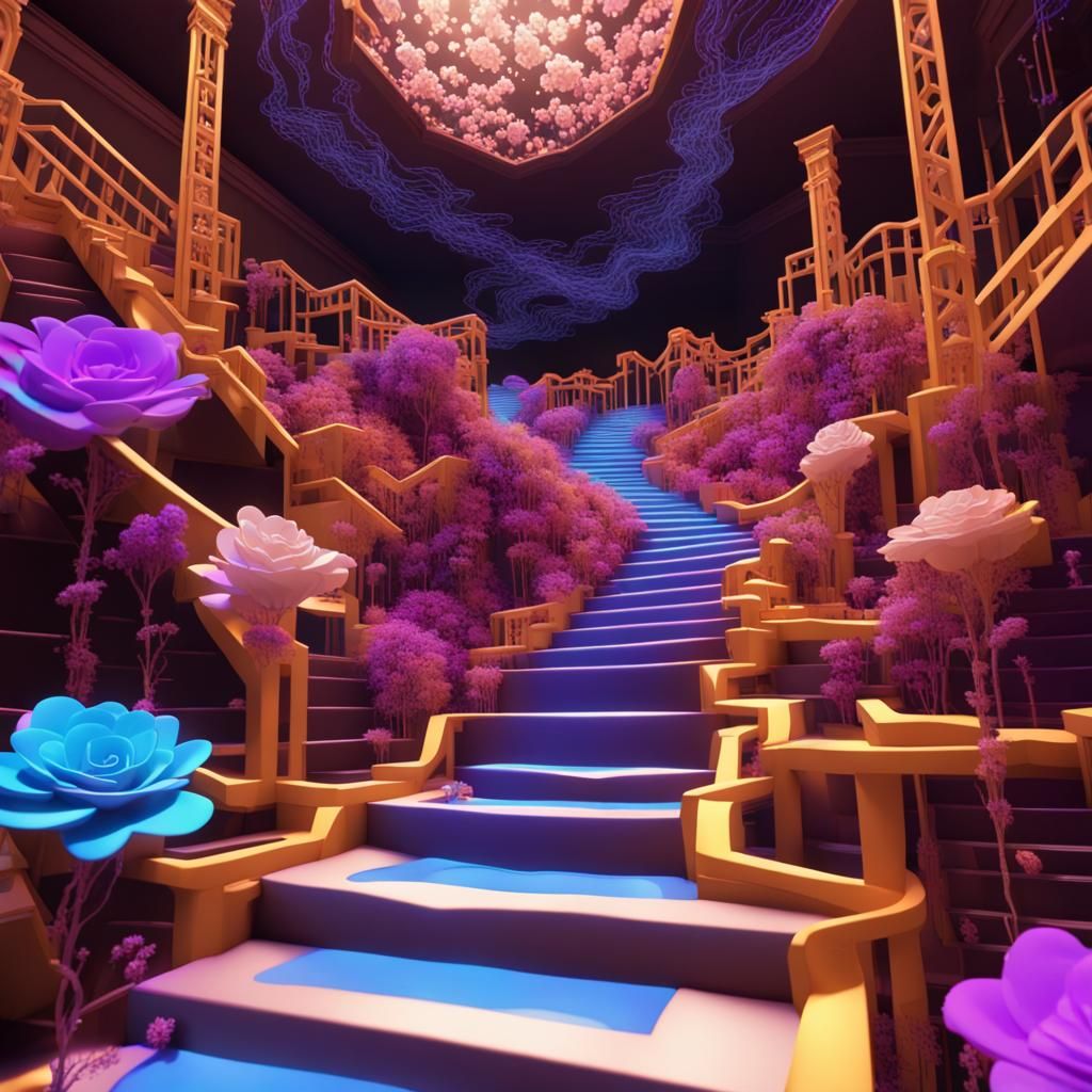 Surreal Staircase Maze Shimmers with Blacklights