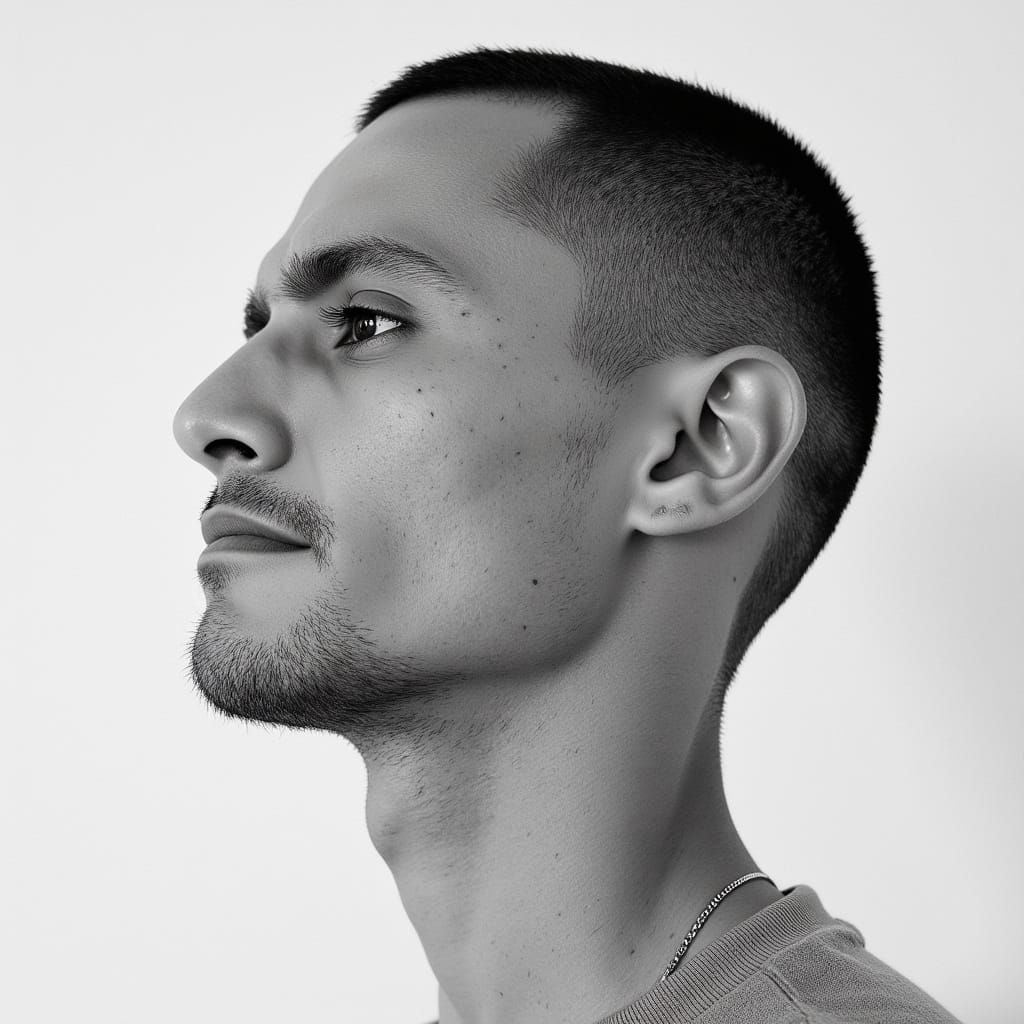 Monochromatic Profile Portrait with Linear Texture