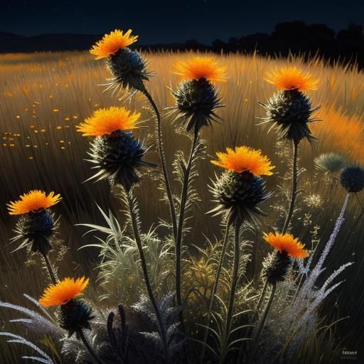 Frost Glistening on Dark Autumn Meadow