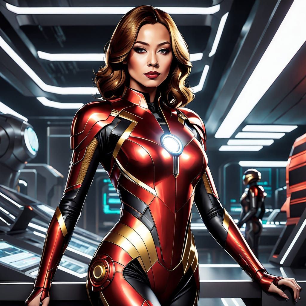 Iron WoMan in Futuristic Laboratory Setting