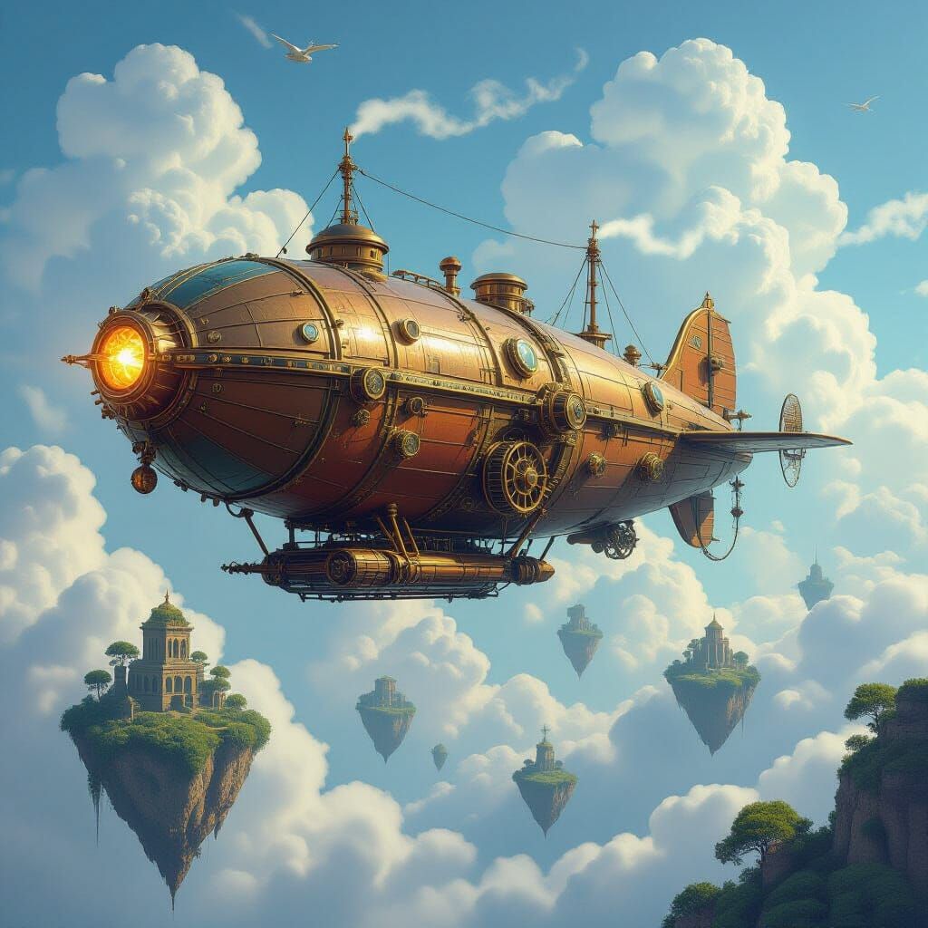 Steampunk Airship Adventure in a Fantasy Landscape