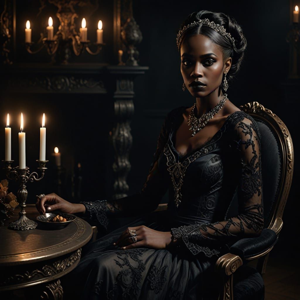 Gothic Dark Fantasy Woman in Candlelight