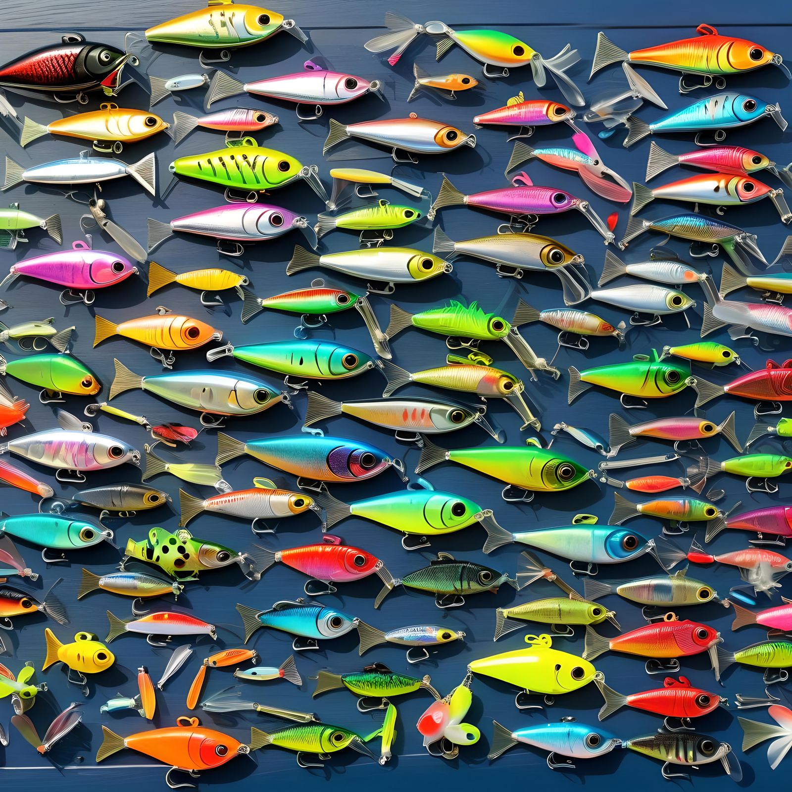Fishing Lures on Oak Wall in Abstract Style