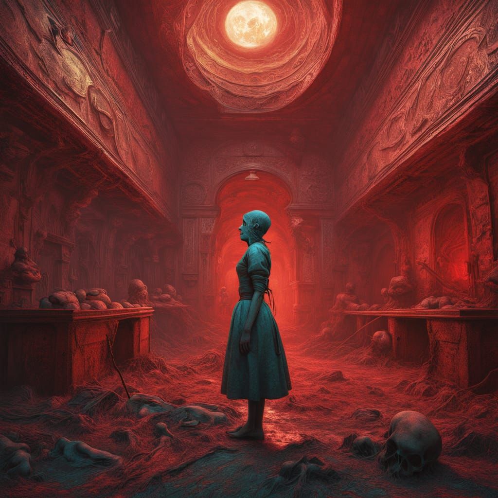 Dark Fantasy Nurse Emerges from Blood-Red Emergency Room