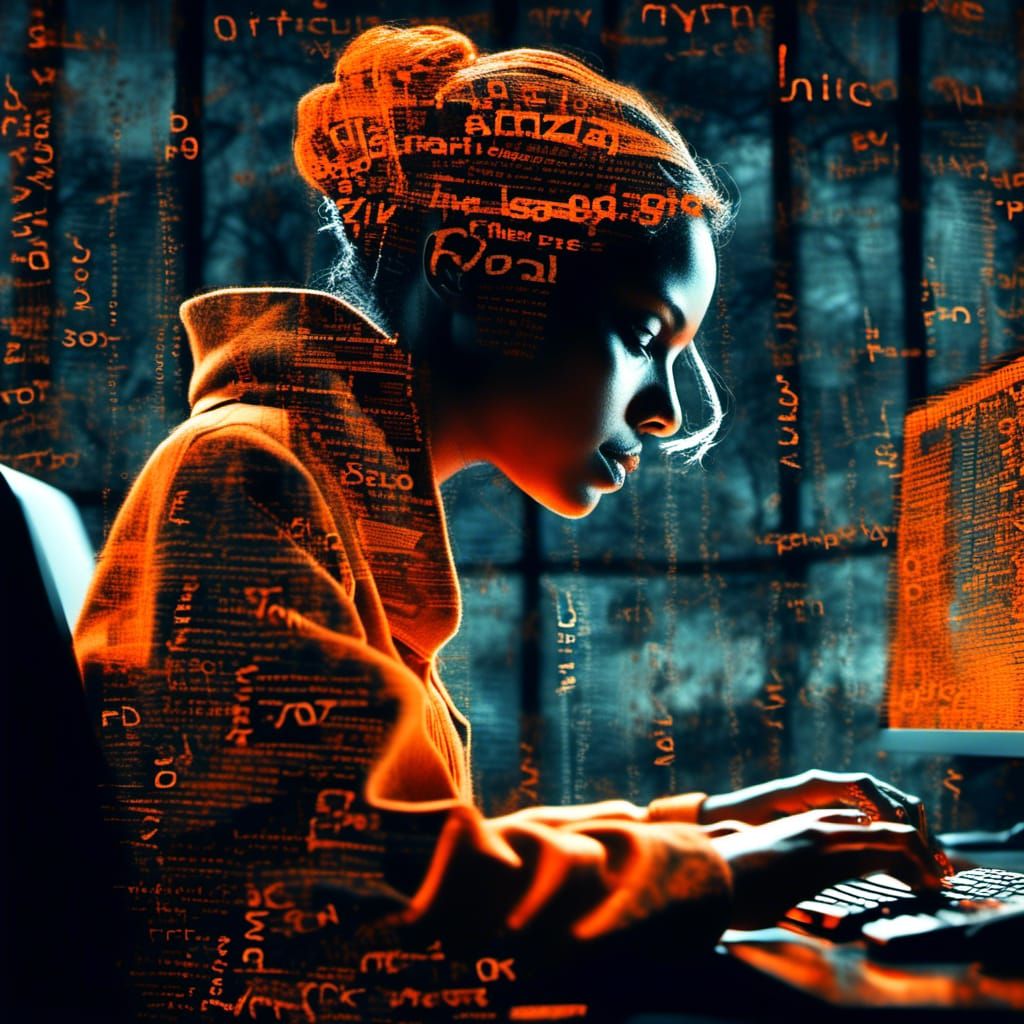 Surreal Double Exposure of Woman at Work