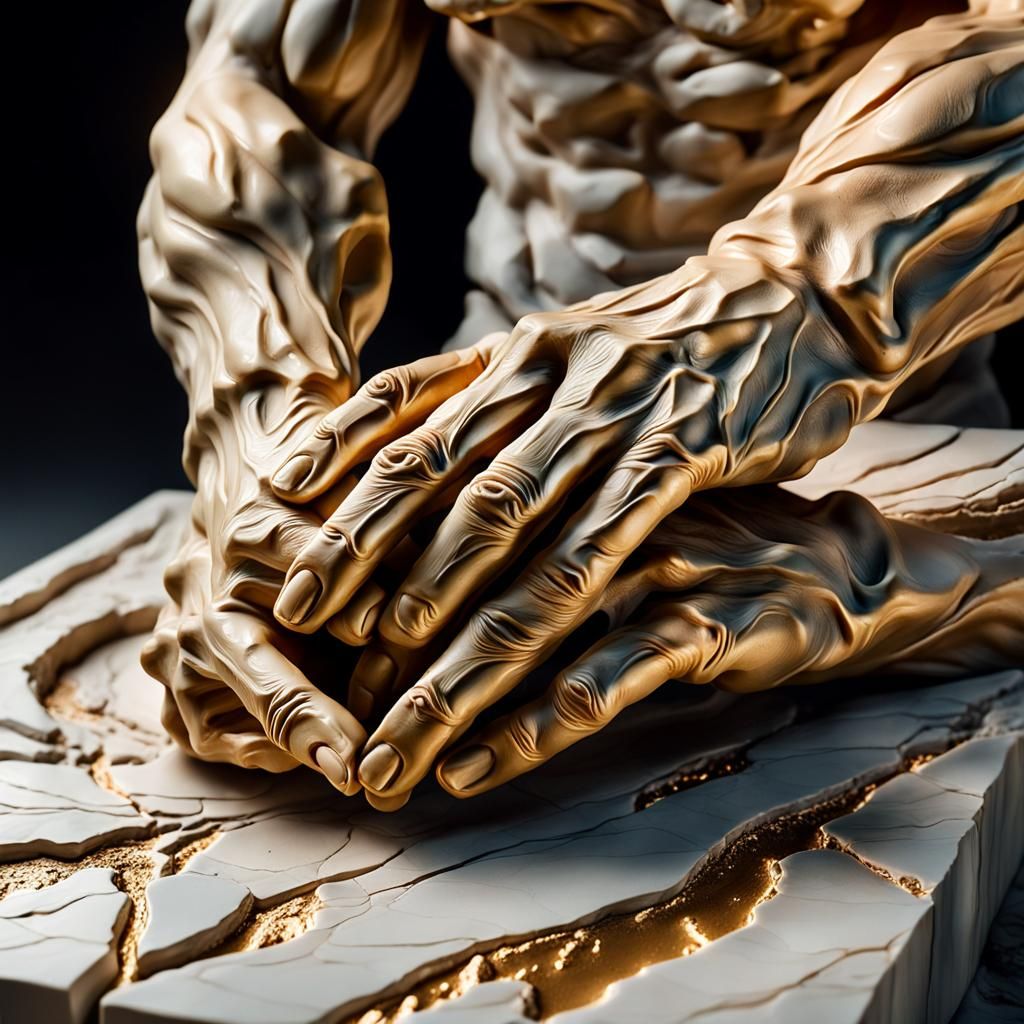Hyper-Realistic Marble Sculpture of Shaping Hands