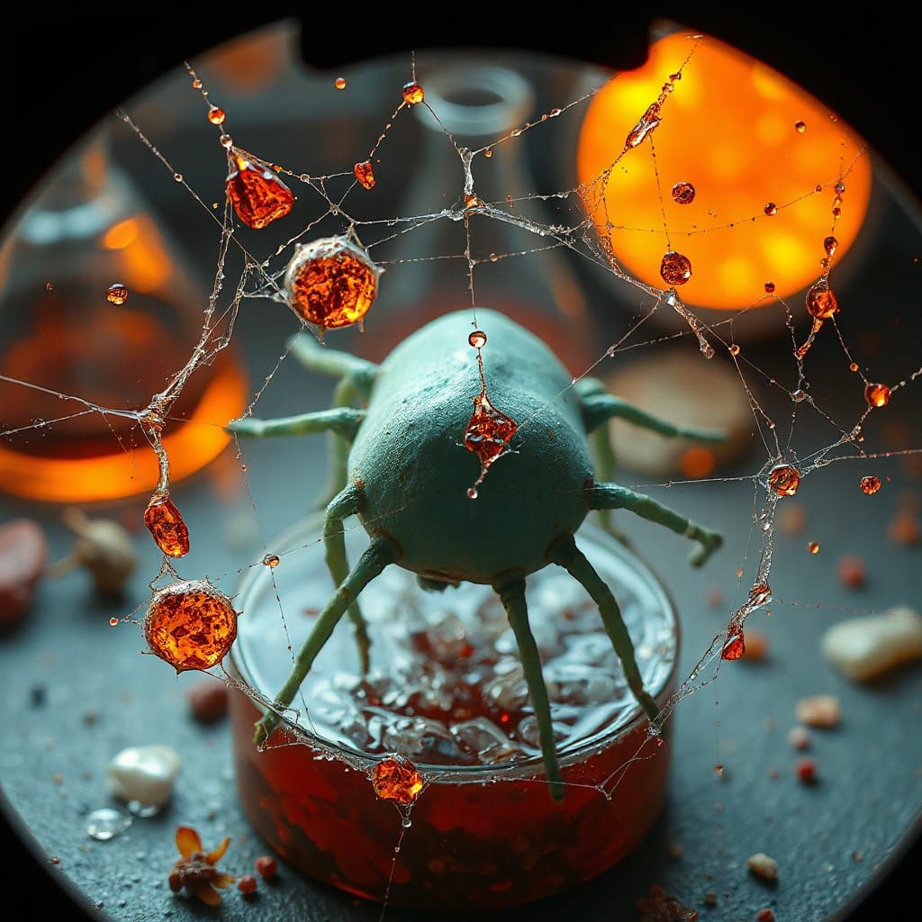 Cyberpunk Bacteria Close-Up: Digital Art Microscope View