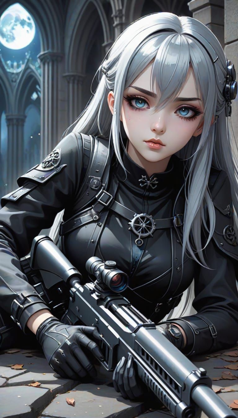 Gothic Anime Woman with Sniper Rifle