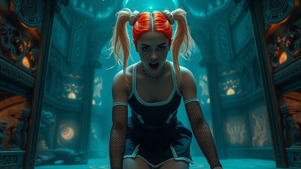 Gothic Cheerleader Pays Homage in Underwater Temple