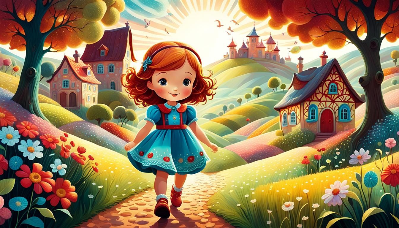 Happy Baby Girl in Whimsical Landscape