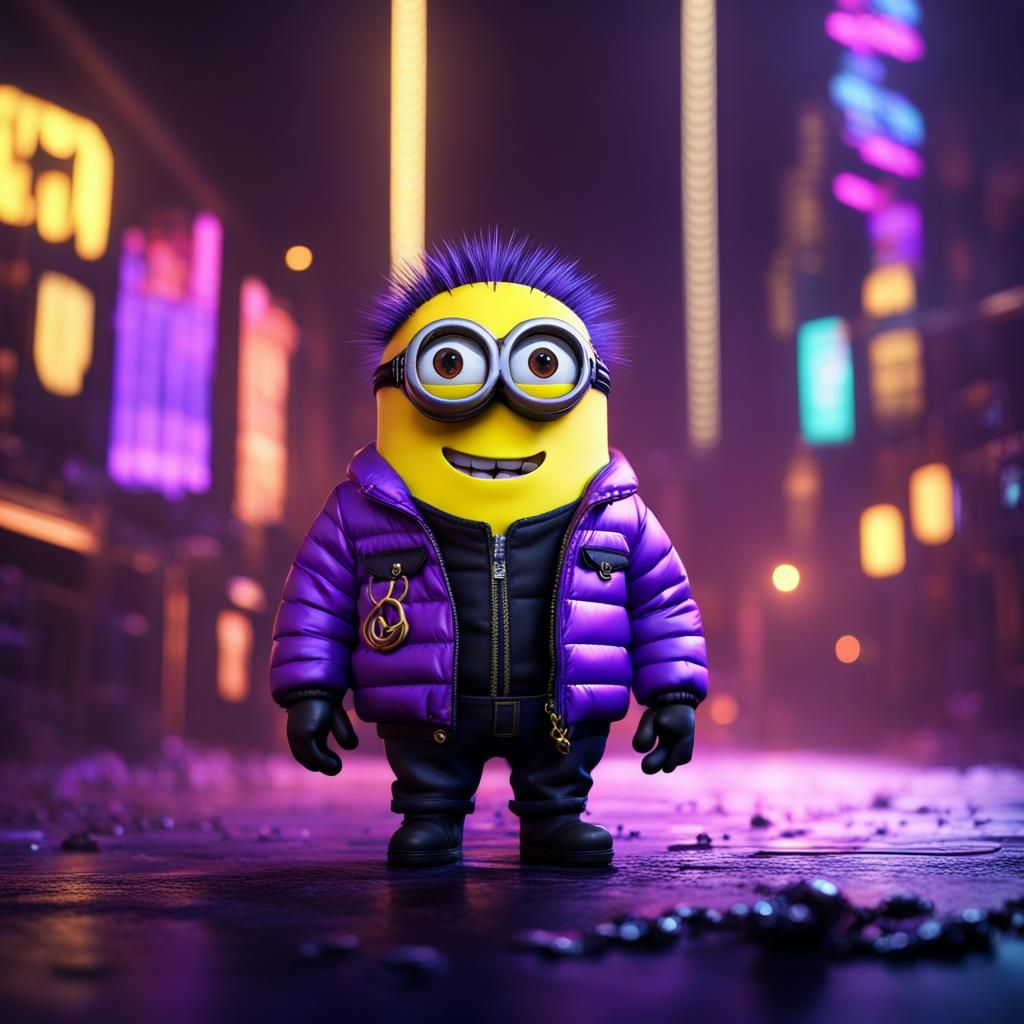 Minion Bob in Neon Light with Puffer Jacket