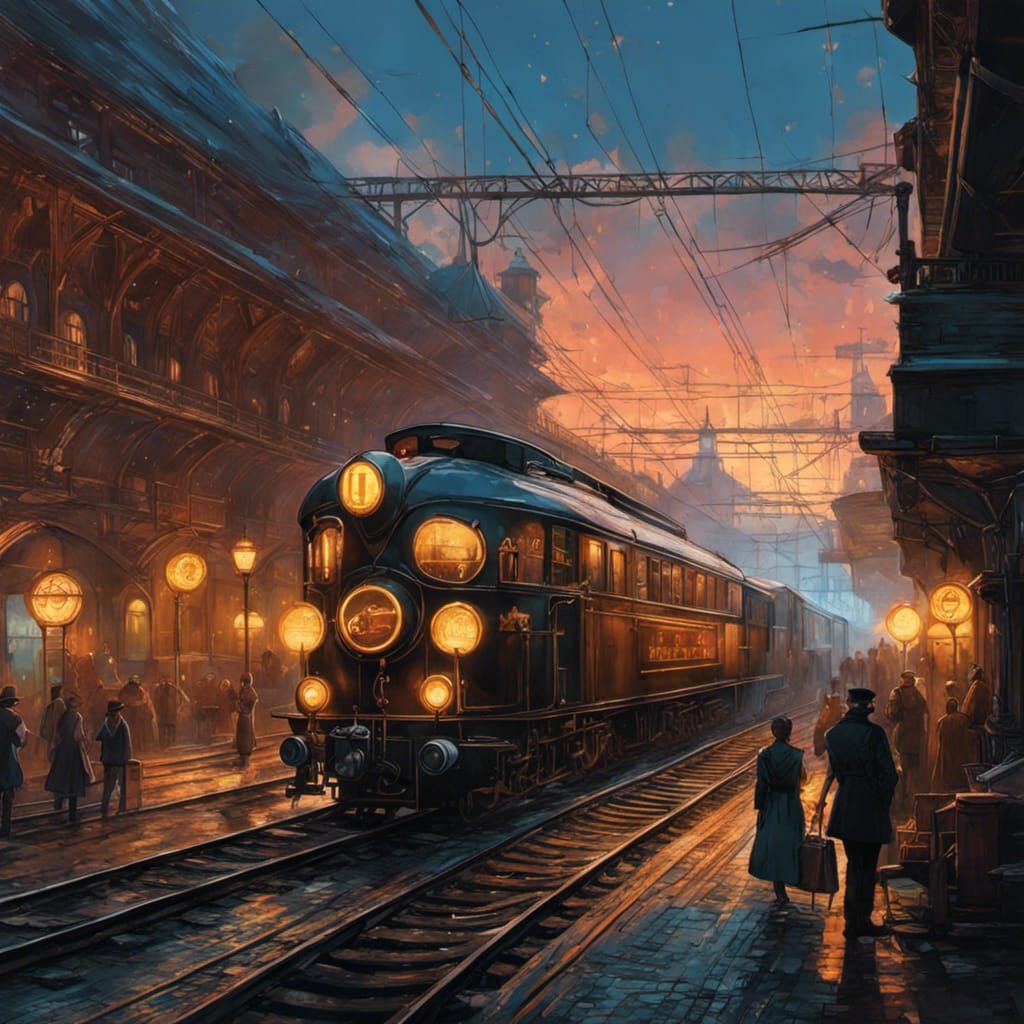 Steampunk Railroad Station in Neon City