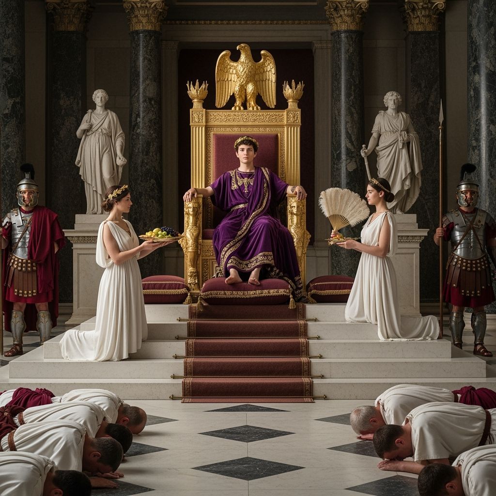Emperor Caligula on Luxurious Throne in Palace
