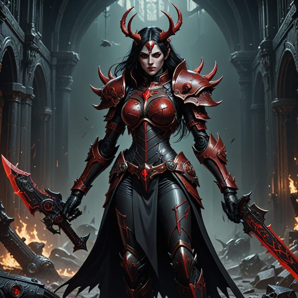 Goth Elf Warrior in Warhammer 40K Style