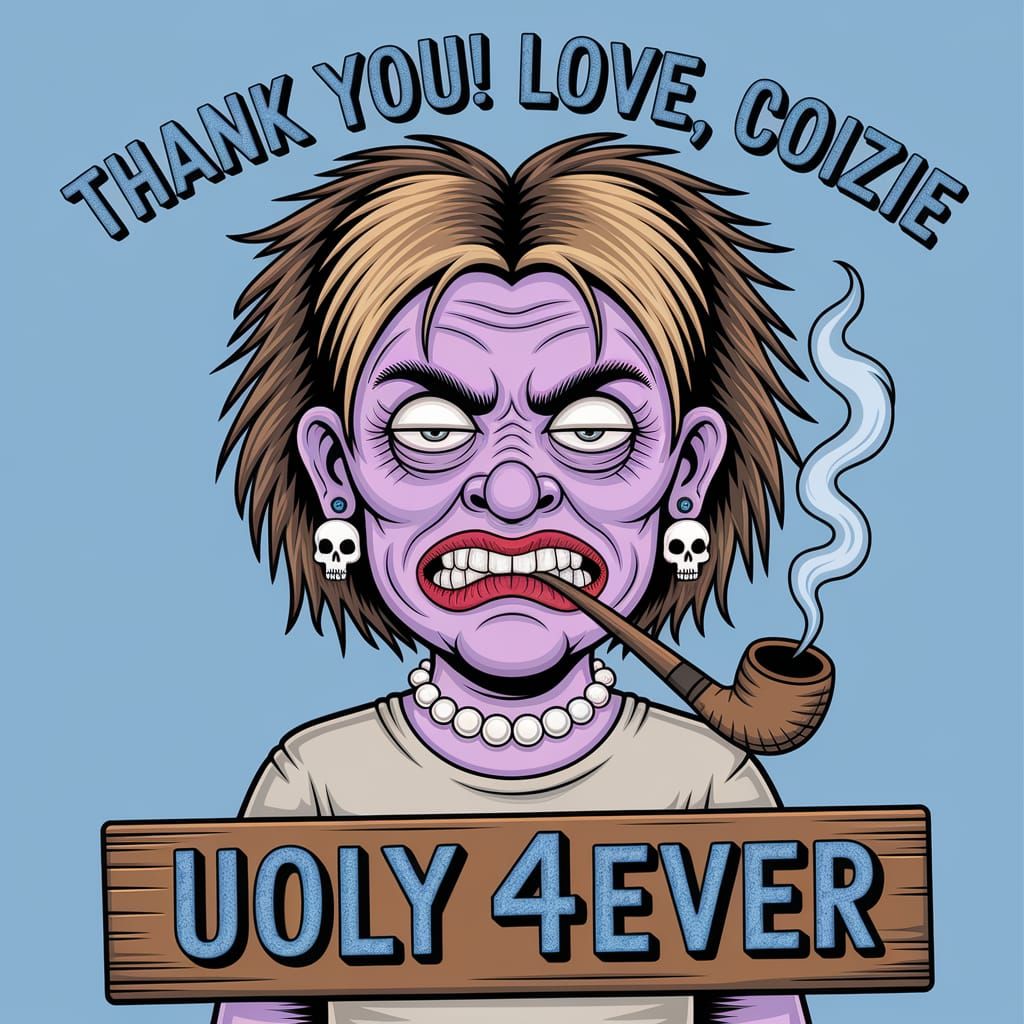 Ugly Woman Smoking Pipe in Comix Art Style