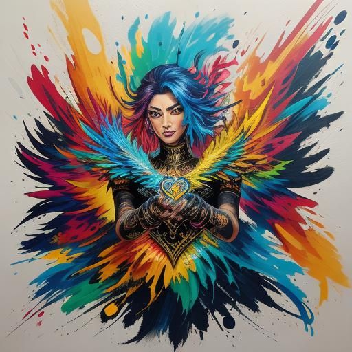 Graffiti Phoenix with Tarot Cards in Splash Art Style