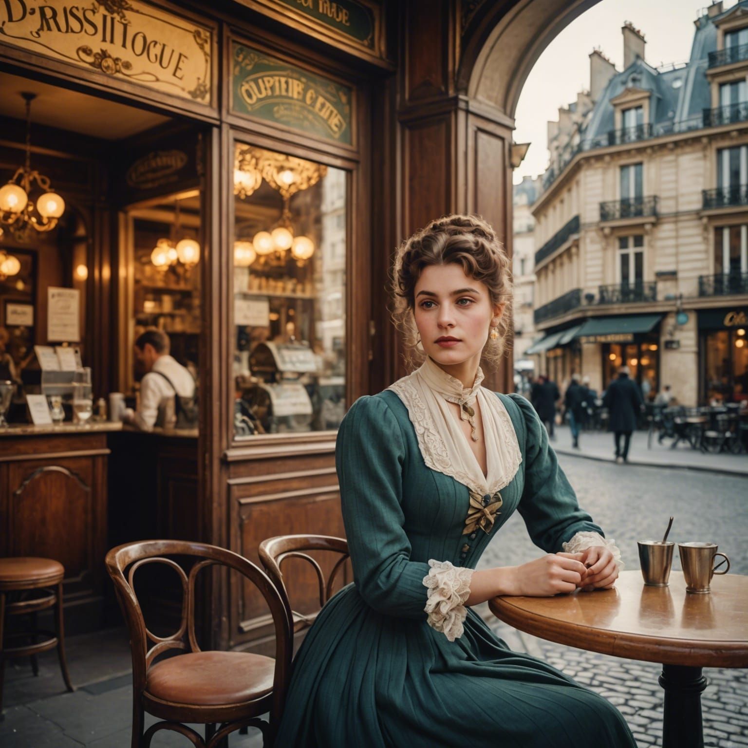 Belle Époque Parisian Café Interior at Sunrise