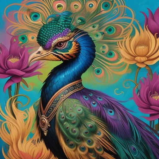 Dragon Peacock Woman in Abstract Art Style