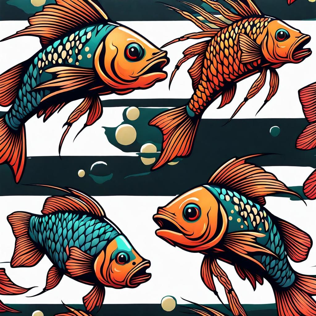 Fish and Shrimp Tattoo Design in Film Noir Style