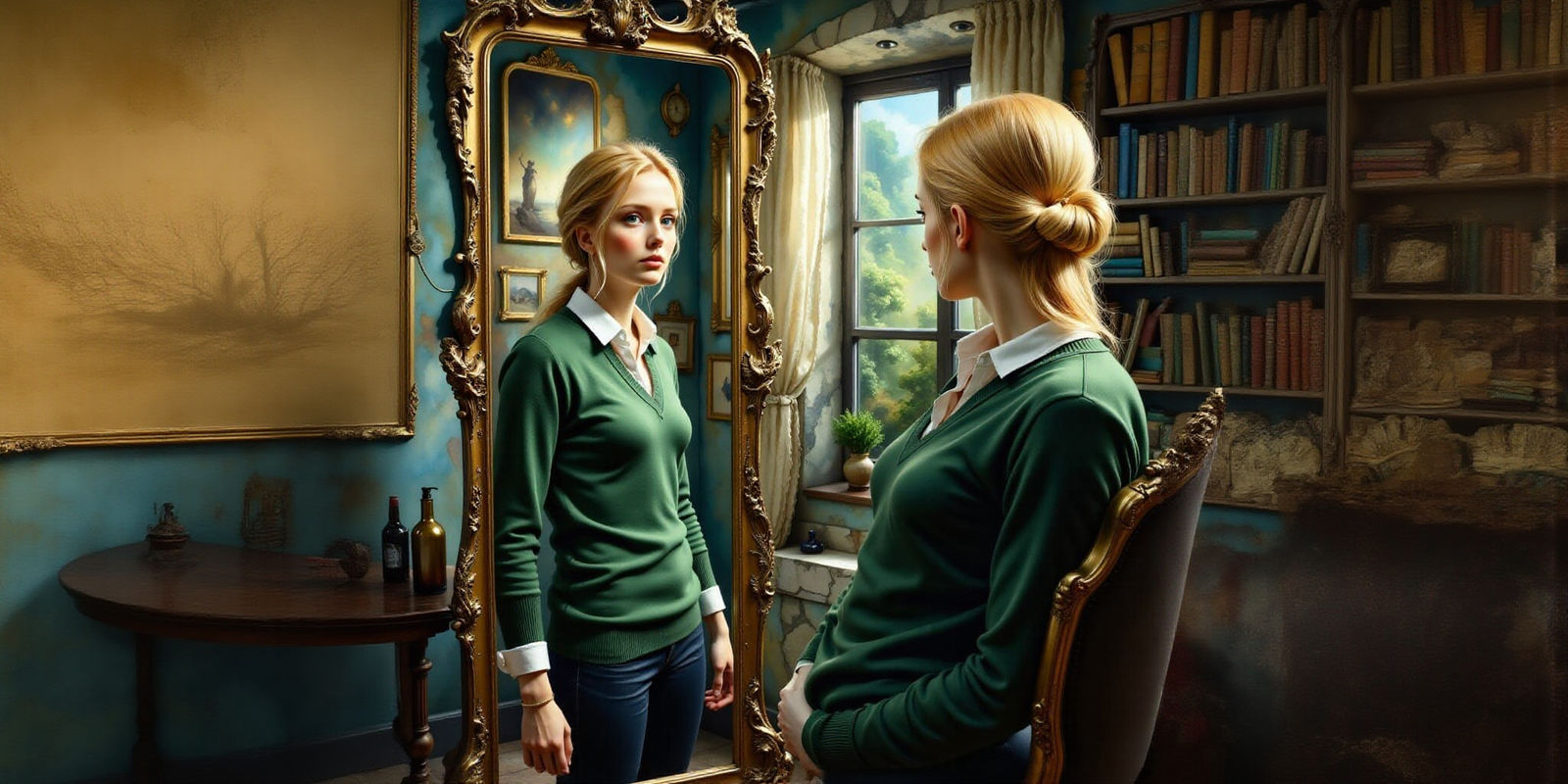 Goofy Blonde Man Looks in Mirror, Hypermaximalist Art