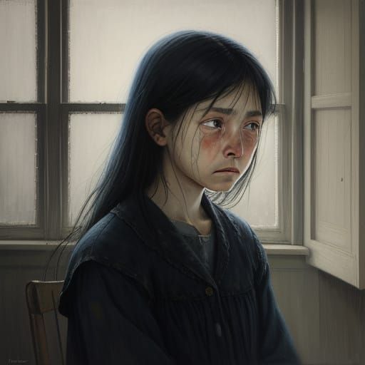 Emotional Portrait of a Grieving Child in Muted Tones