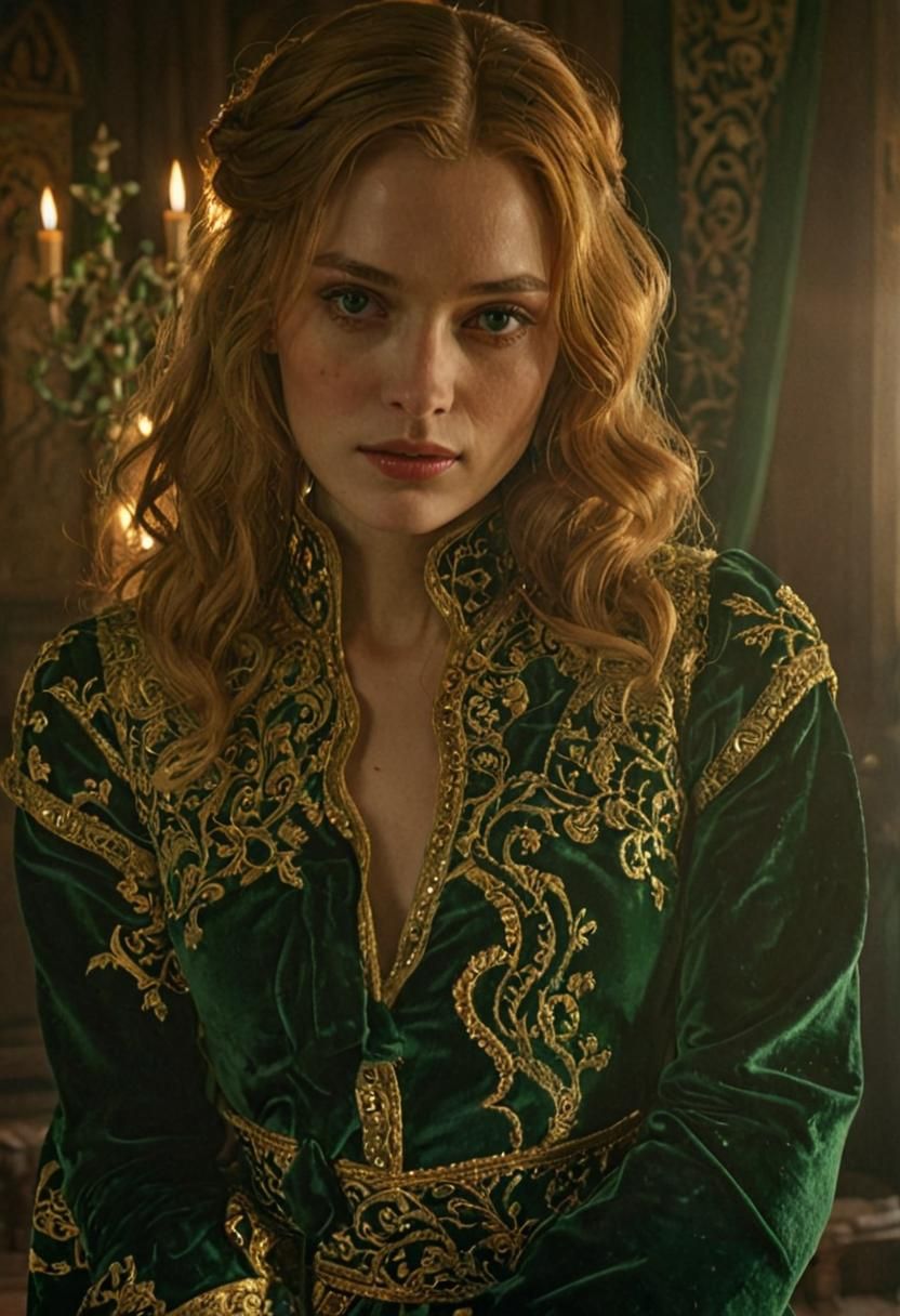 Young Queen in Luxurious Medieval Room