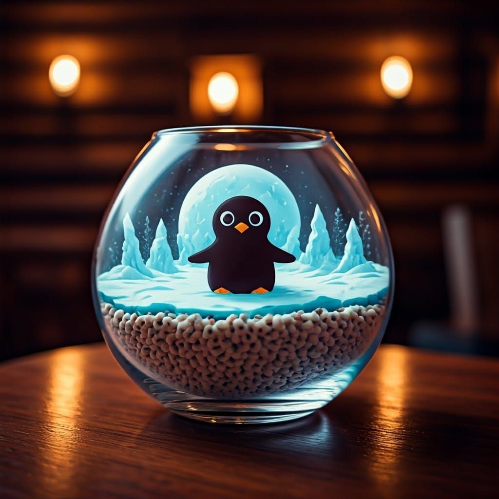 Chibi Penguins in a Winter Wonderland Scene