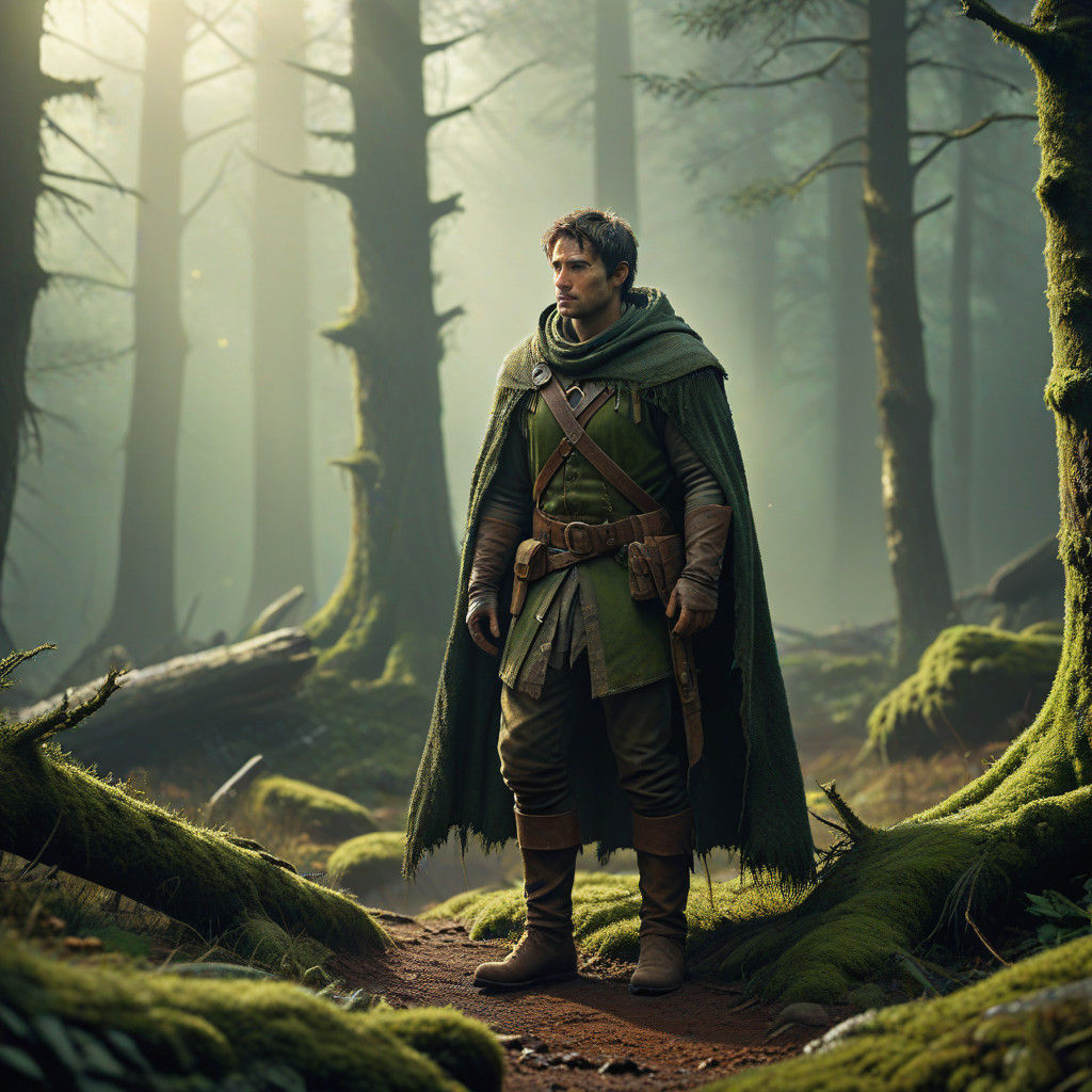 Human Ranger in Misty Forest, a Cinematic Concept Art