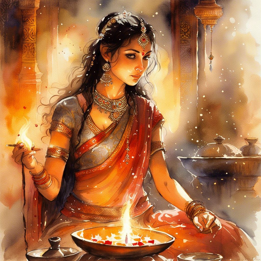Diwali Festival of Lights: Watercolor Art