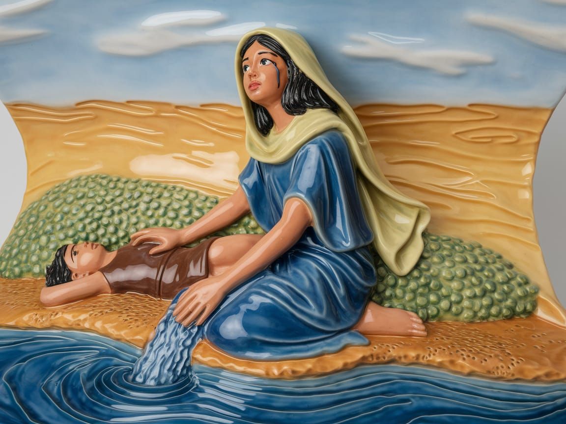 Hagar and Ishmael: Ceramic Relief Sculpture
