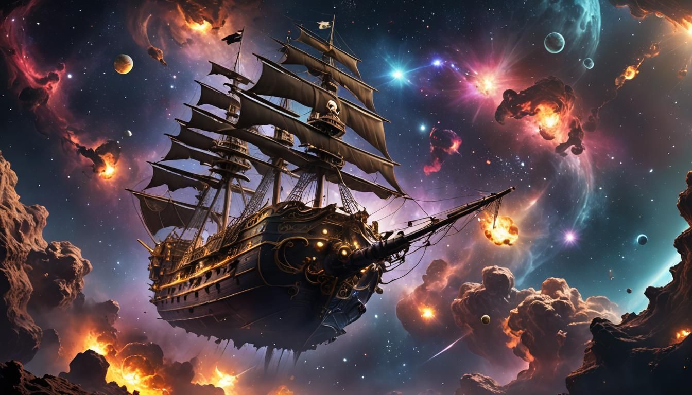 Pirate Ship Rides Stardust Wave in Deep Space
