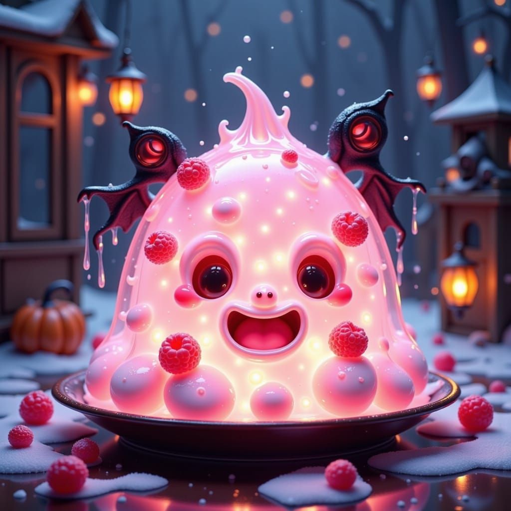 Kawaii Halloween Marshmallow Dessert in Snowy Restaurant