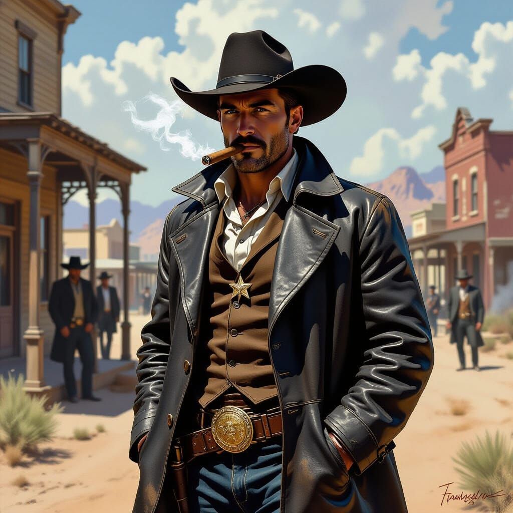 Texas Ranger in Desert Town as Fine Art