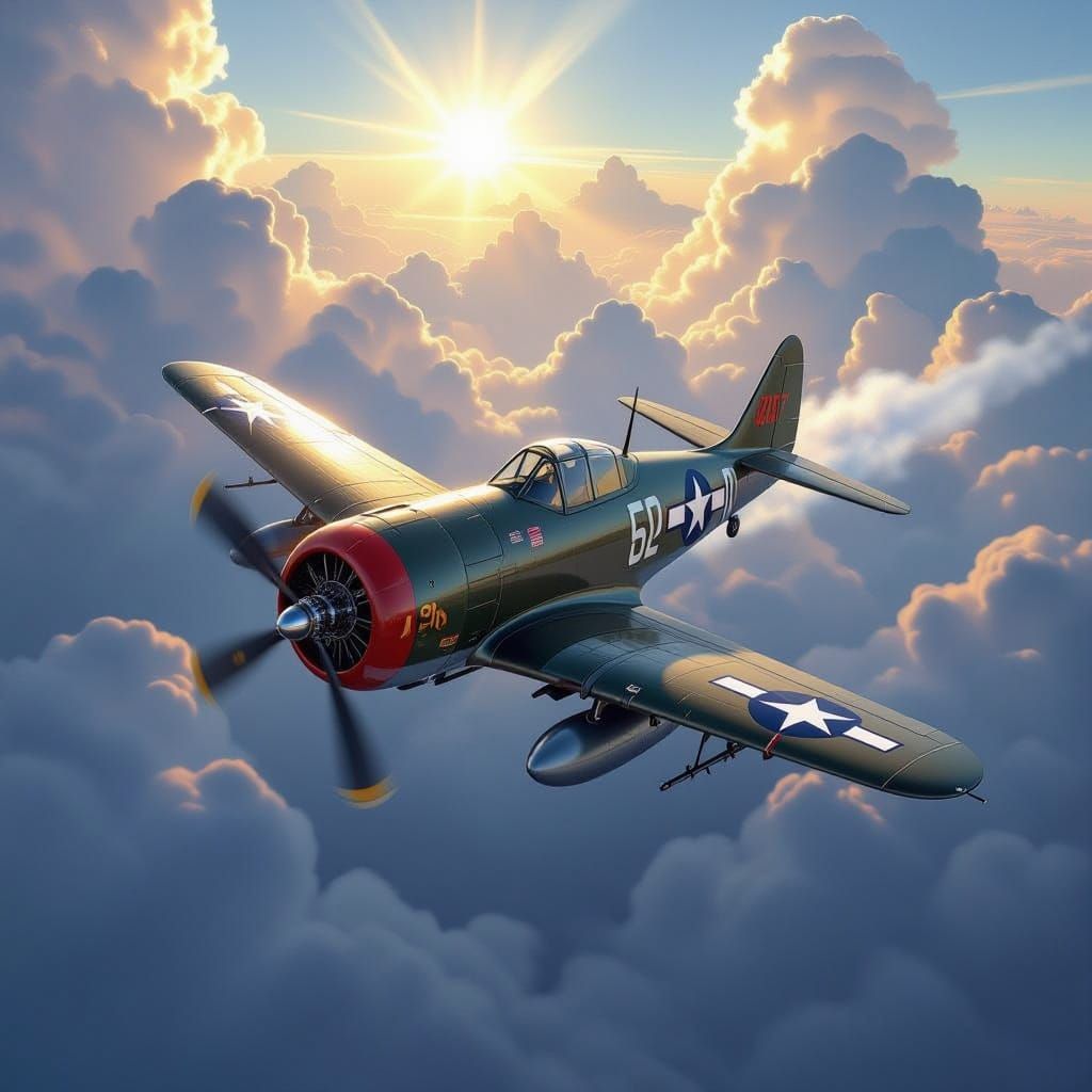 P-47 Thunderbolt Soars Through Dramatic Cloudscape