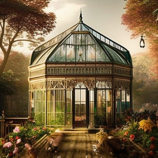 Victorian Botanical Greenhouse: Detailed Digital Matte Paint...