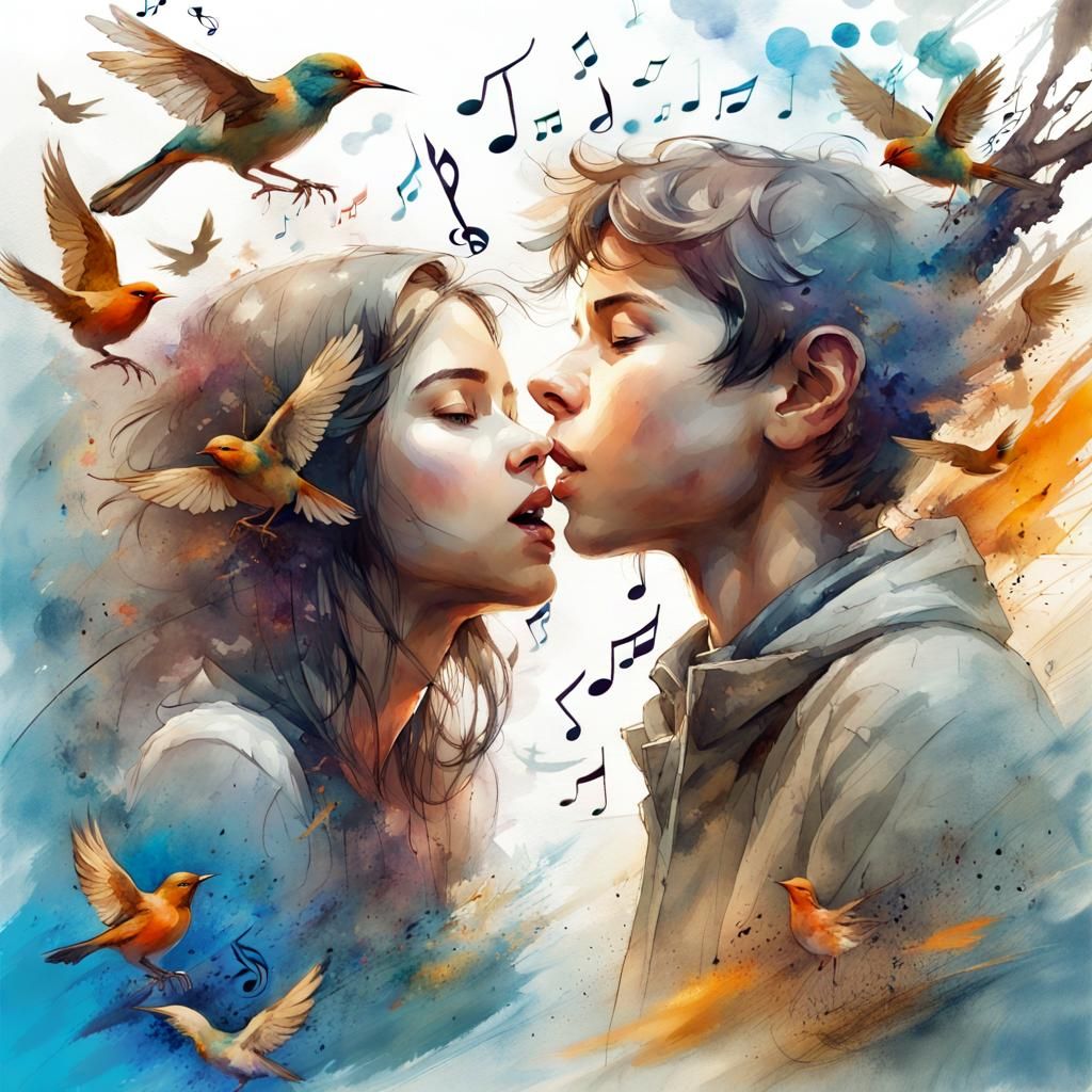 Children's Duet in Surreal Watercolor Style