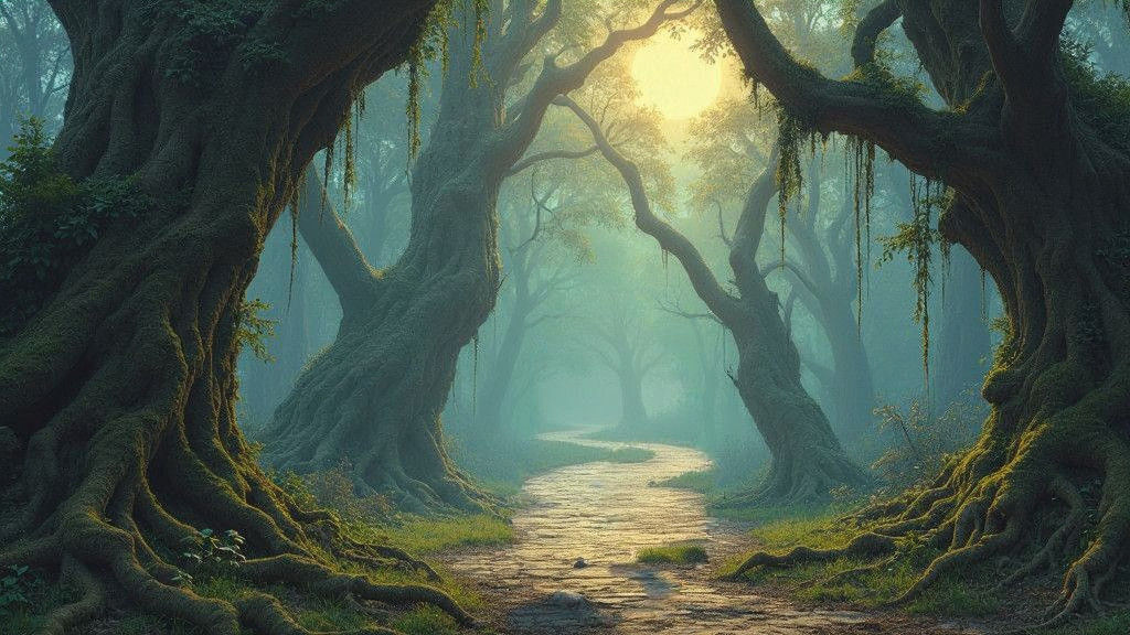 Halfling at Crossroads in Detailed Matte Painting Style