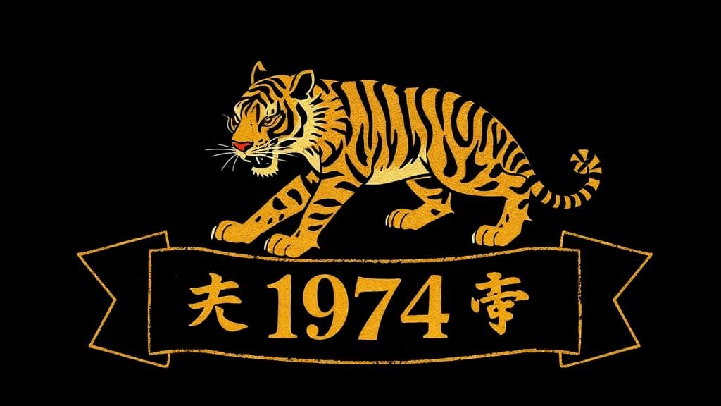 Impasto Chinese Zodiac Tiger on Gold Banner