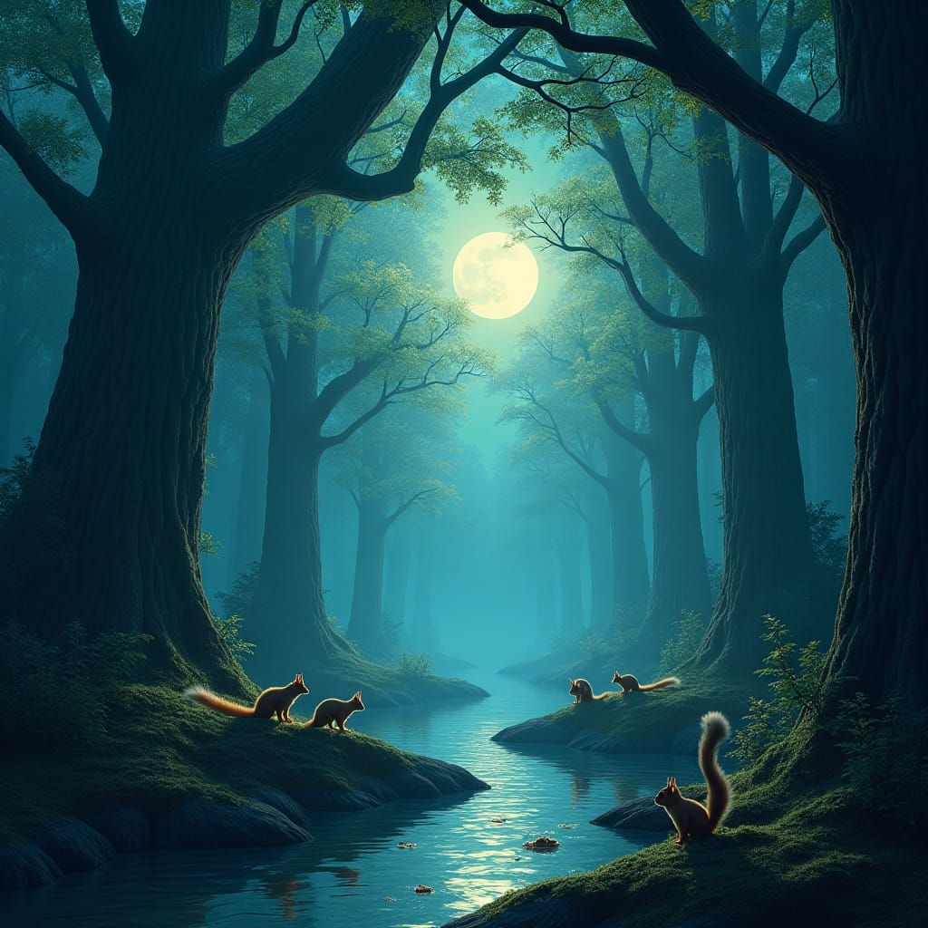 Mystical Moonlit Forest Concept Art in 8k