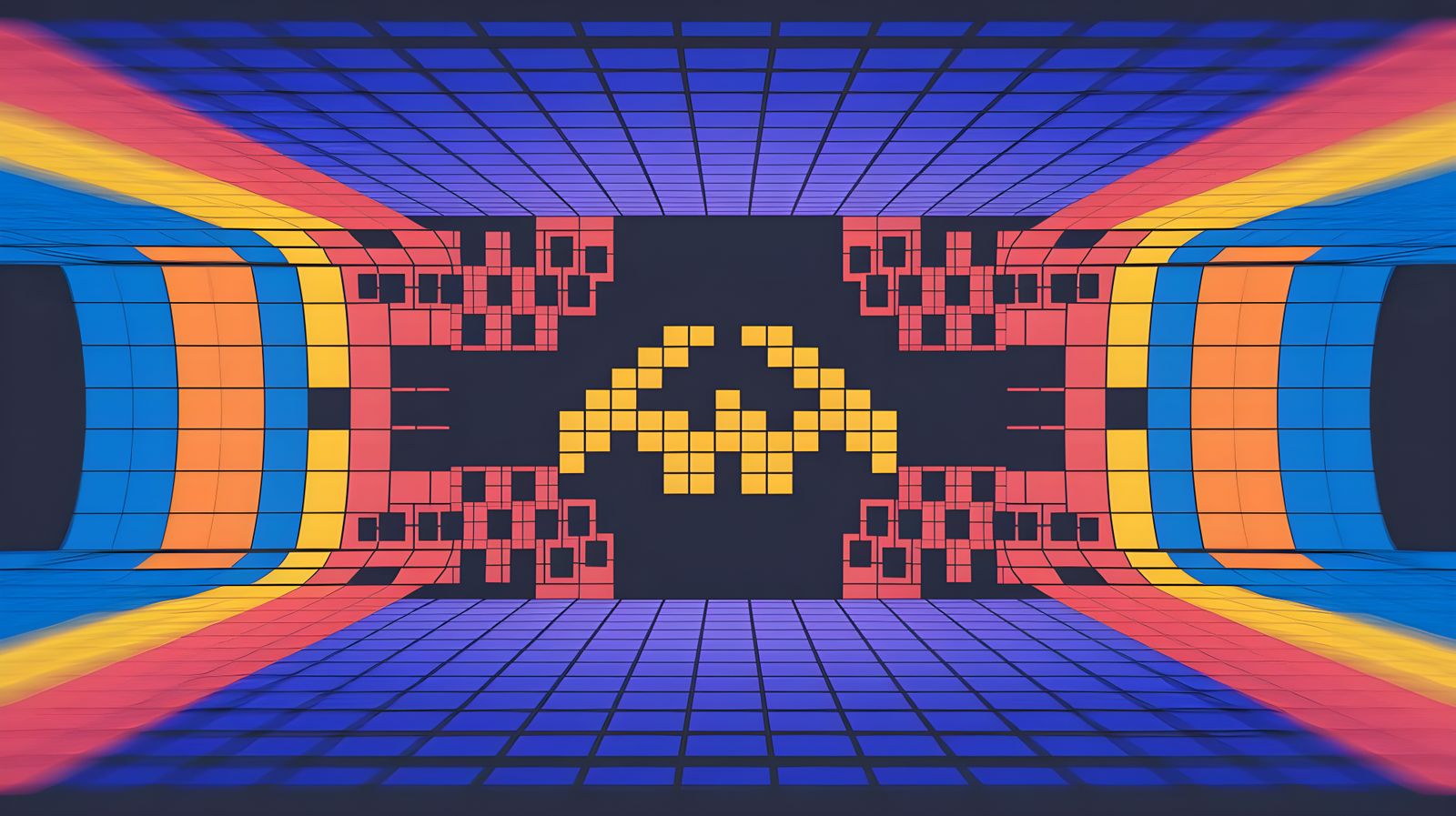 Glitched 8-bit Space Invaders in Abstract Colors