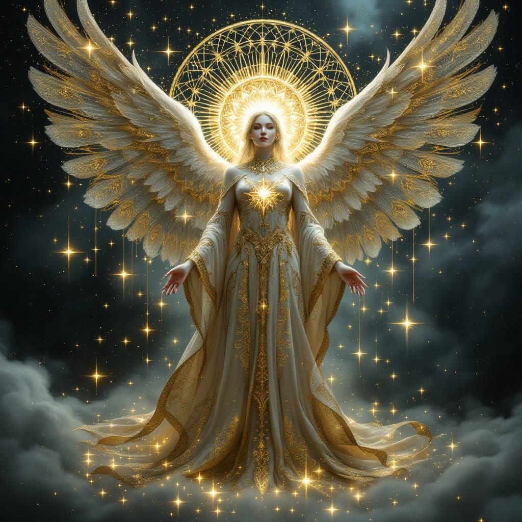 Hyper-Realistic Angelic Being with Sacred Geometry and Celes...