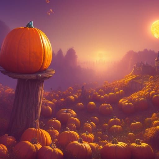 Detailed Pumpkin Field Matte Painting in 8K