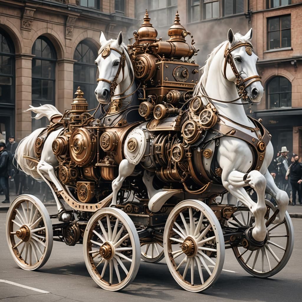 Mercedes Carriage Pulled by White Knight Horses