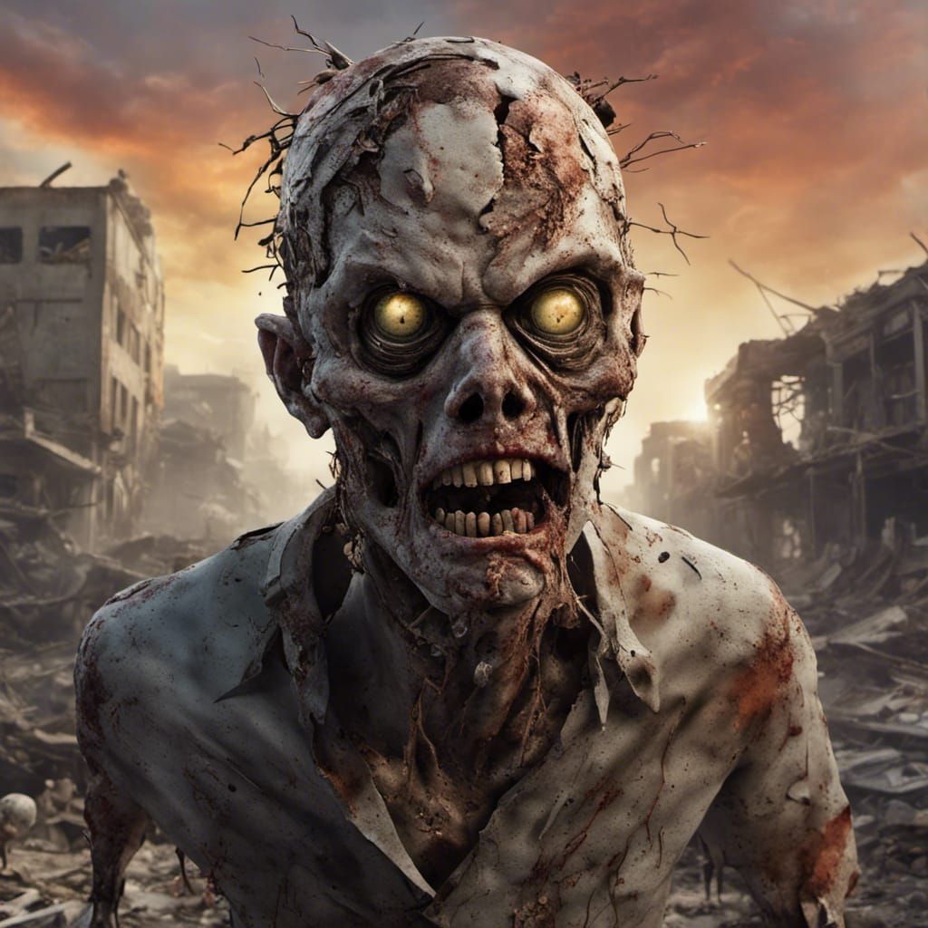 Hyperrealistic 3D Zombie in Post-Apocalyptic Wasteland