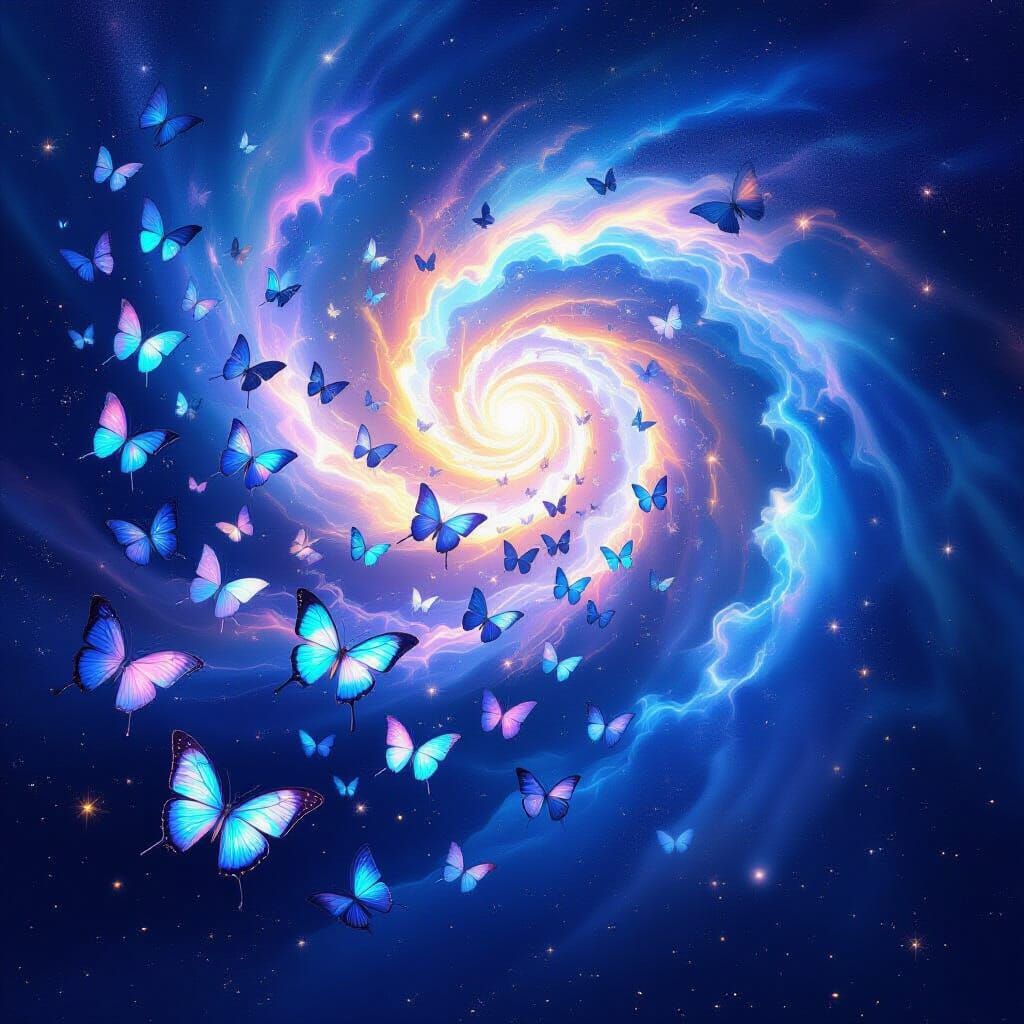 Ethereal Butterflies Soaring into Cosmic Vortex