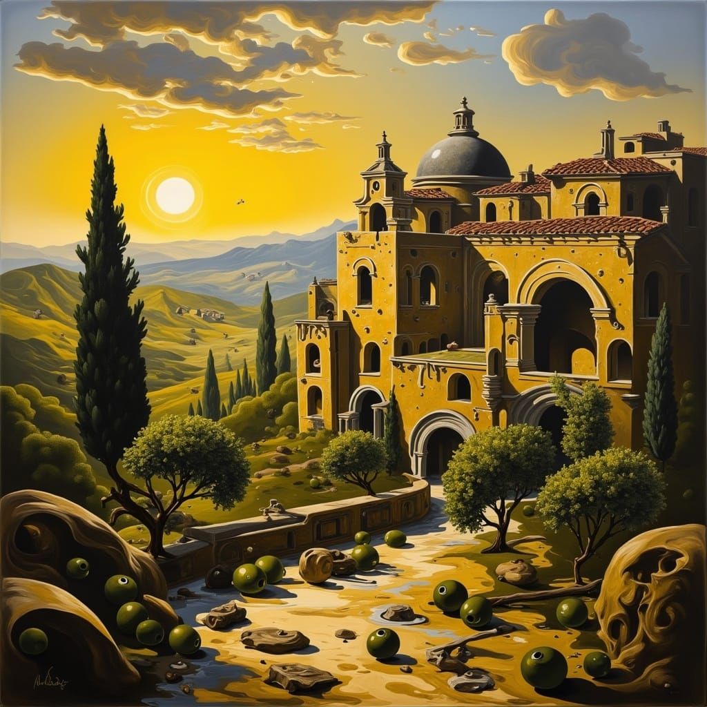 Mystical Olive Grove City at Sunset