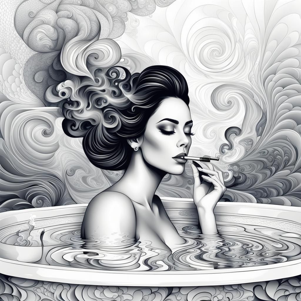 Dreamy Bathtub Scene of Latina Woman Smoking