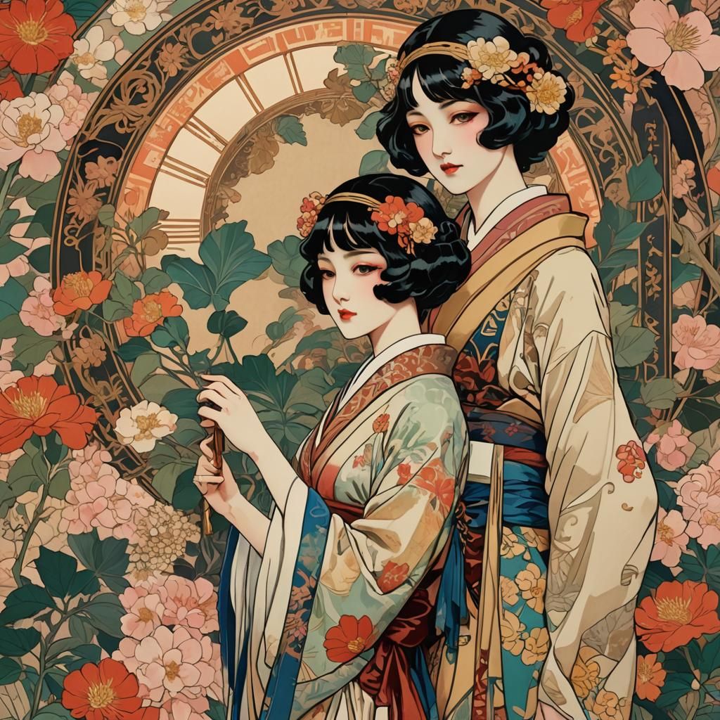 16k resolution, art inspired by Taisho Romanticism, Taisho chic, Shojo no Tomo, Shojo Gaho, Art Nouveau, Jugendstil, Pre...
