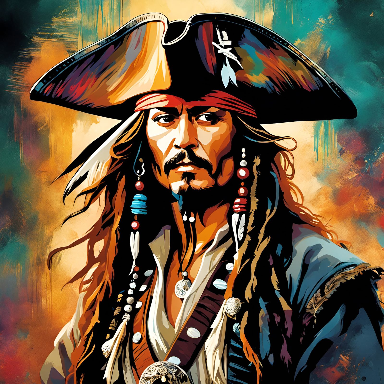 Captain Jack Sparrow in Sombrero, Mixed Media Portrait