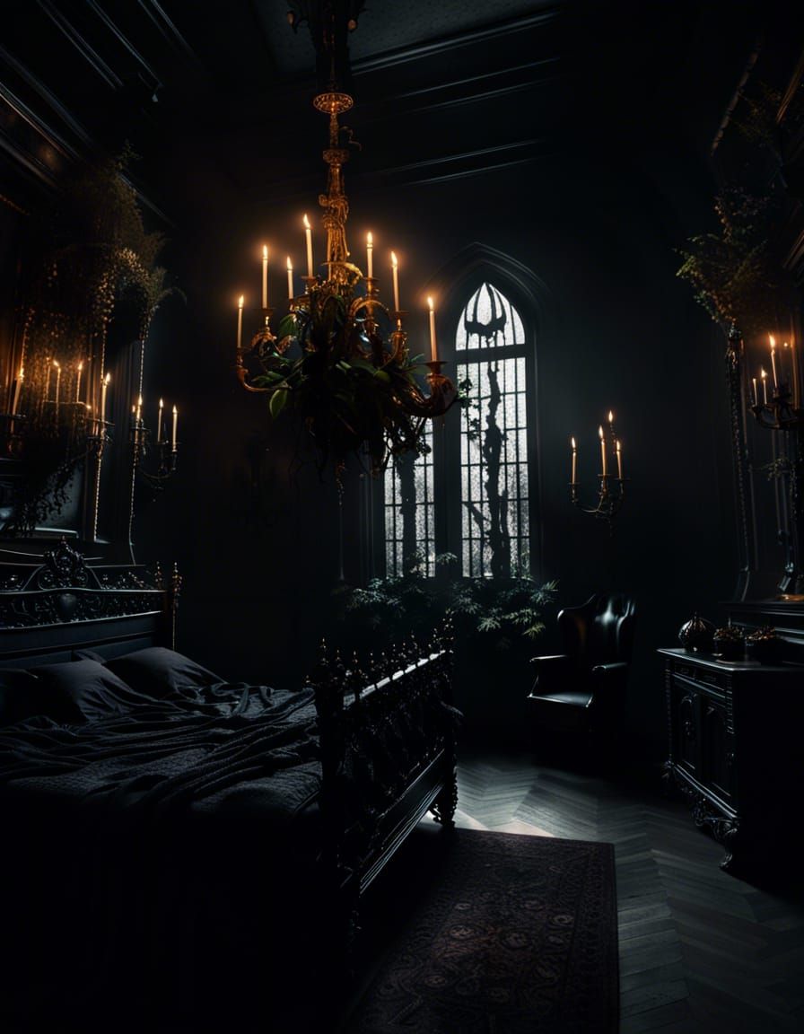Gothic Bedroom in Dark Academic Style